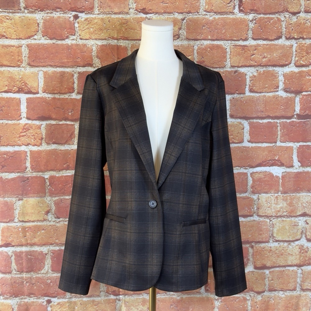 Liverpool Los Angeles Brown Plaid Single Button Blazer Jacket Women's XL Career
